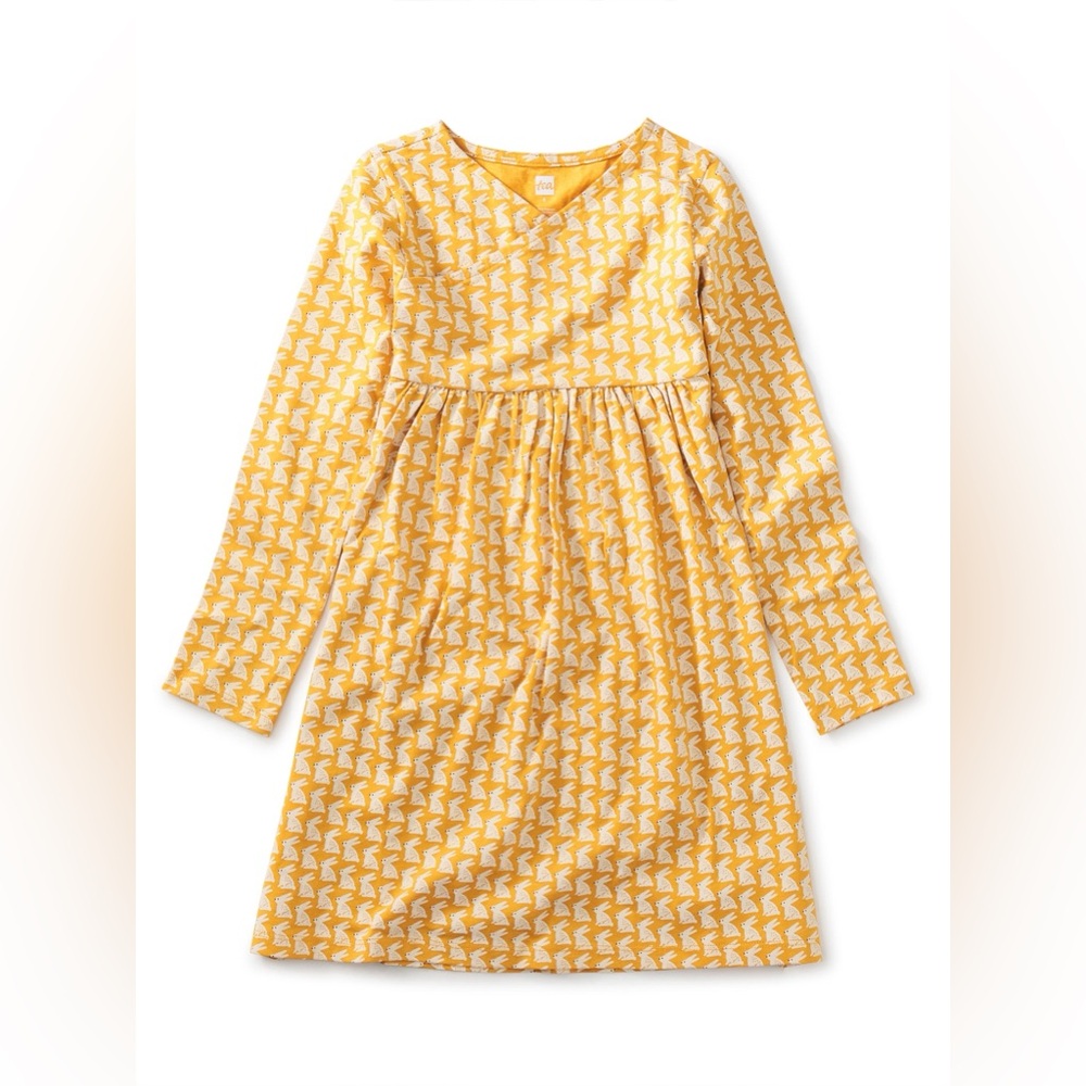 Tea Collection Yellow Knit Dress with White Bunny Print